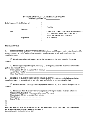 Certificate Re Pending Child Support Proceedings