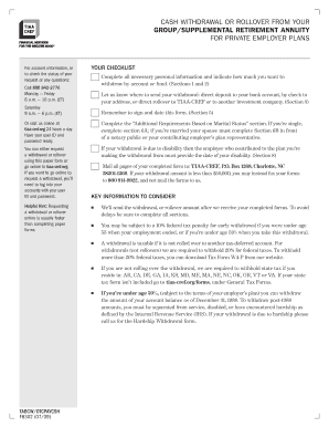 Cash Withdrawal or Rollover Form for Retirement Annuity