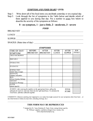Symptom and Food Diary