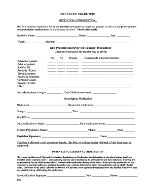 Diocese of Charlotte Medication Authorization Form