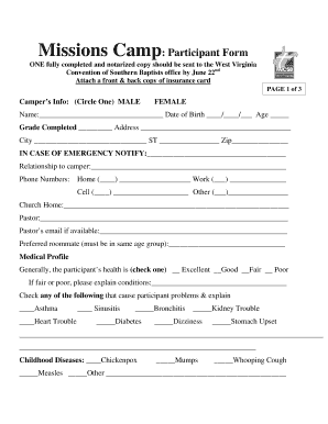 Missions Camp Participant Form