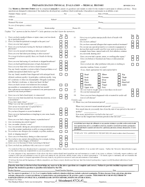 Preparticipation Physical Evaluation Medical History Form