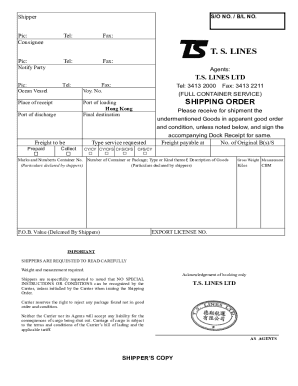 Shipping Order Form