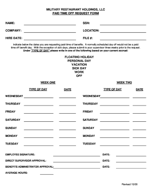 Paid Time Off Request Form