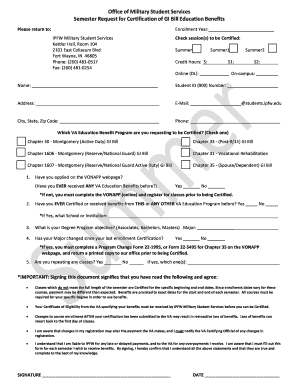 GI Bill Education Benefits Certification Request