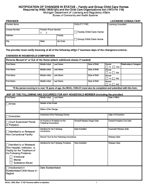 Michigan Child Care Status Change Notification