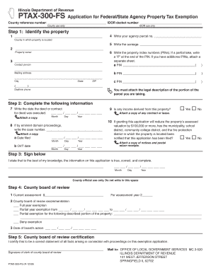 Illinois PTAX-300-FS Federal/State Agency Property Tax Exemption Application