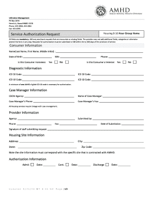 Service Authorization Request for Housing 8-16 Hour Group Home