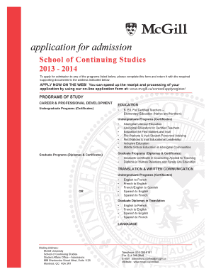 McGill University Continuing Studies Application Form