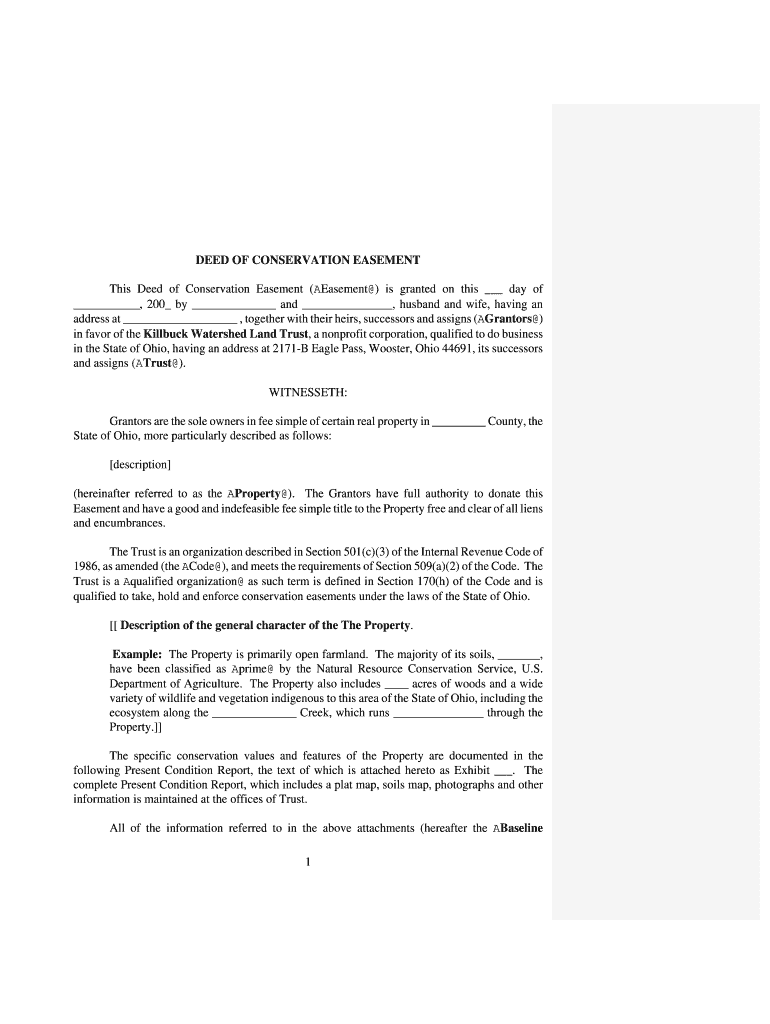 Fillable Online killbuckwatershed This Deed of Conservation Easement
