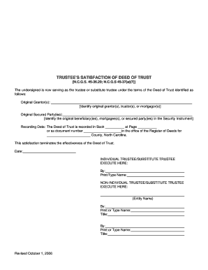 Trustee's Satisfaction of Deed of Trust
