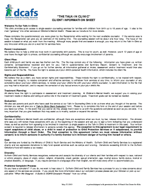 Talk-In Clinic Client Information Sheet