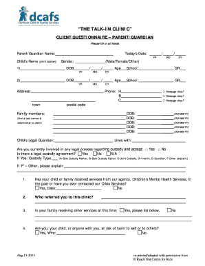 Client Questionnaire Parent/Guardian