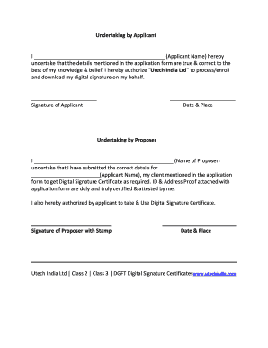 Undertaking for Digital Signature Certificate