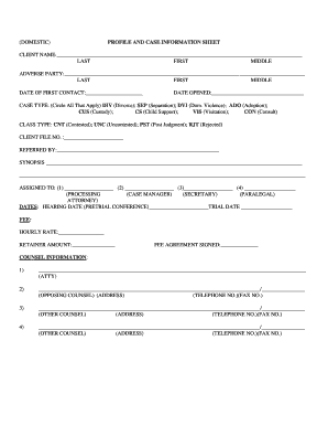 Domestic Case Information Sheet