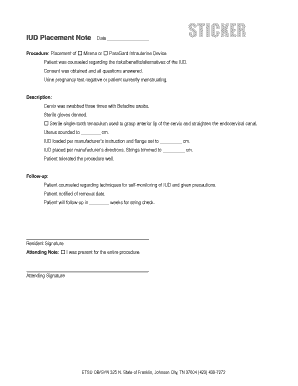 IUD Placement Note