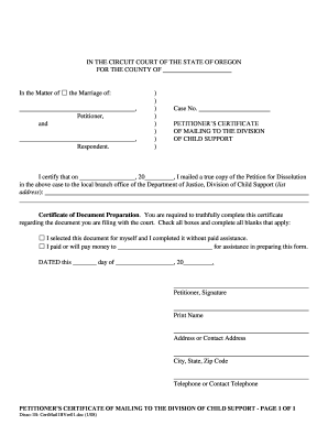 Petitioner's Certificate of Mailing to the Division of Child Support