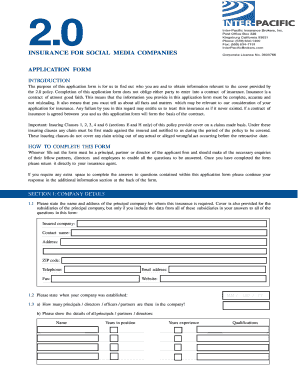 Insurance Application Form for Social Media Companies