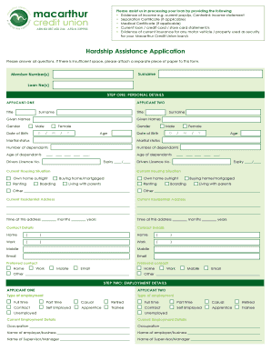 Macarthur Credit Union Hardship Assistance Application