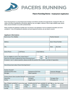 Pacers Running Stores Employment Application
