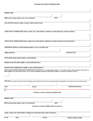 Slovenian Permanent Residence Registration Form