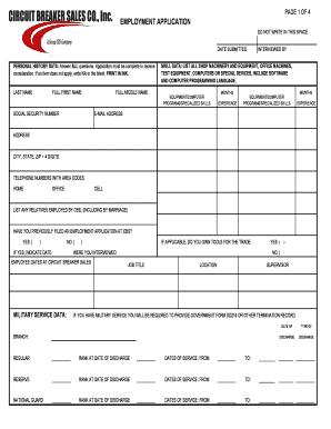 Circuit Breaker Sales Employment Application