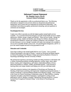 Informed Consent Statement for Psychological Services