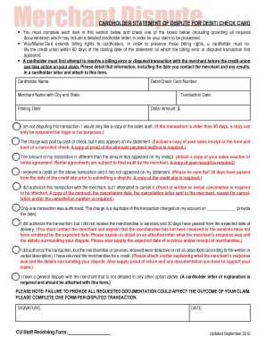 Debit Card Dispute Form