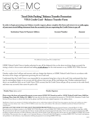 GEMC FCU VISA Balance Transfer Form