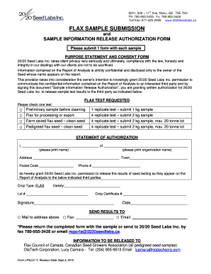 Flax Sample Submission and Information Release Authorization Form