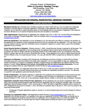 Colorado Massage Therapist Registration Application