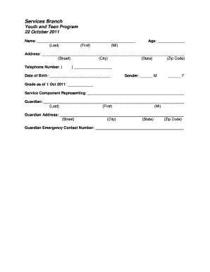 Youth and Teen Program Registration Form