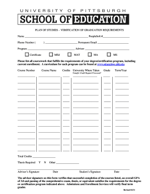 Plan of Studies Verification of Graduation Requirements