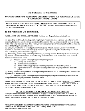 Oregon Statutory Restraining Order Notice