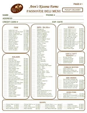 Passover Deli Menu Order Form