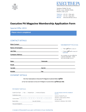 Executive PA Magazine Membership Application Form