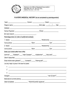 Player's Medical History Form