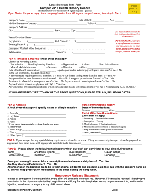 Camper Health History Record