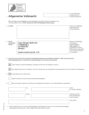 Allgemeine Vollmacht für das Europäische Patentamt
