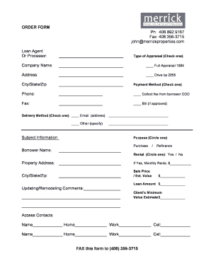 Loan Appraisal Order Form
