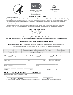 Self-Report Credit Form for Clinical Center Grand Rounds