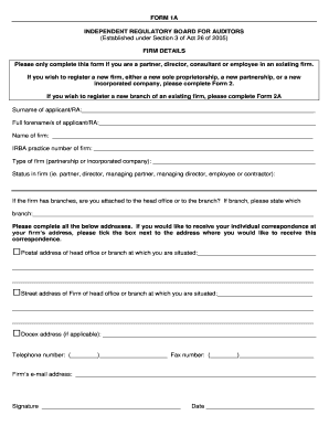 IRBA Firm Registration Form 1A