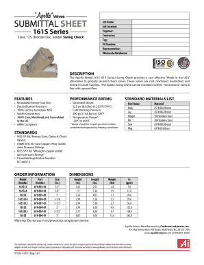 Apollo 161S Swing Check Valve Specification