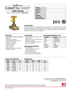 Apollo 120S Globe Valve Specification