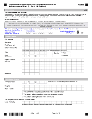 ADM1 Admission Form for Mental Health Patients