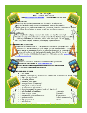 Pre-Algebra Course Syllabus