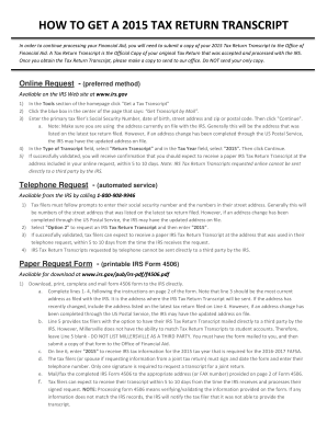 2015 Tax Return Transcript Request