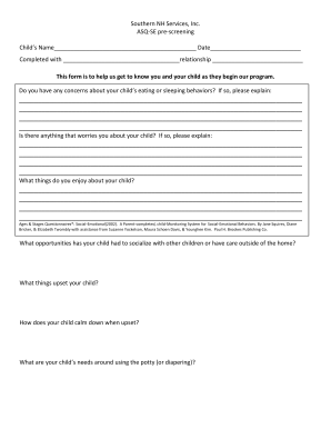 ASQ-SE Pre-Screening Form