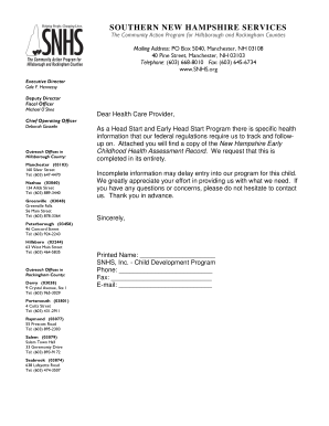 New Hampshire Early Outreach Offices in Childhood Health Assessment Record