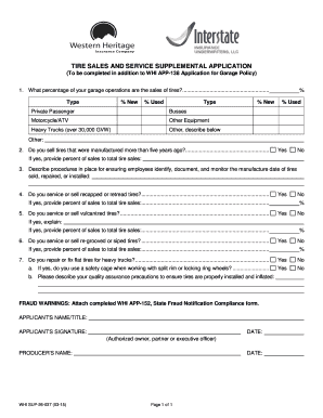 Tire Sales and Service Supplemental Application